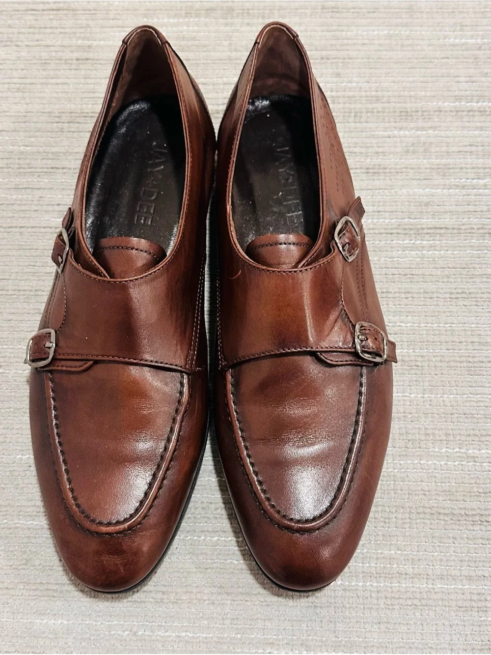 JAY+DEE Men's Brown Leather Double Monk Strap Shoes Hand Made Size EU 43 / US 10